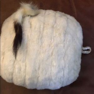 White Mink Muff w/ mink tail trim.